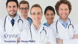  Presentation with nurses - Beautiful slide set featuring portrait of happy nurses and doctors in hospital backdrop and a sky blue colored foreground