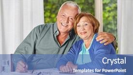  Presentation with old couple - PPT theme featuring portrait of happy old senior background and a teal colored foreground