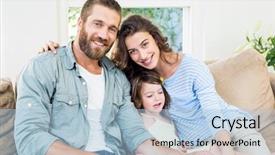  Presentation with living room - PPT theme enhanced with portrait of happy parents sitting background and a light blue colored foreground
