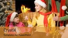  Presentation with parents - PPT theme having presents at home on chrismas background and a gold colored foreground