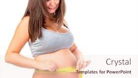  Presentation with medicine pregnant woman - Slides consisting of portrait of happy pregnant woman measuring belly isolated on white background size control healthy pregnancy medicine concept background and a sky blue colored foreground