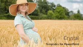  Presentation with pregnant mother - PPT layouts enhanced with portrait-of-happy-pregnant-woman background and a yellow colored foreground