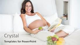  Presentation with novel - Colorful PPT theme enhanced with portrait of happy pregnant woman with novel and granny smith relaxing on bed backdrop and a soft green colored foreground