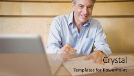  Presentation with professor - Beautiful presentation theme featuring portrait of happy professor writing backdrop and a coral colored foreground