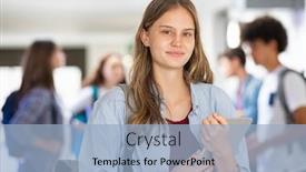  Presentation with digital university - PPT theme having portrait-of-happy-satisfied-girl background and a light blue colored foreground