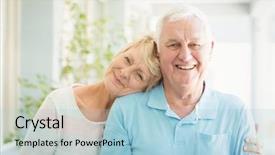  Presentation with senior couple - Slide deck having portrait of happy senior couple background and a light blue colored foreground