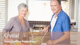  Presentation with senior citizen - Cool new slides with portrait of happy senior couple backdrop and a coral colored foreground