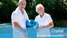  Presentation with senior citizen - PPT theme having portrait of happy senior couple background and a teal colored foreground