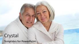  Presentation with senior spa - Audience pleasing presentation consisting of portrait of happy senior couple in spa center backdrop and a light gray colored foreground