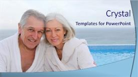  Presentation with senior spa - Beautiful PPT theme featuring portrait of happy senior couple in spa center backdrop and a sky blue colored foreground