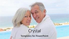  Presentation with senior spa - Colorful theme enhanced with portrait of happy senior couple in spa center backdrop and a light gray colored foreground