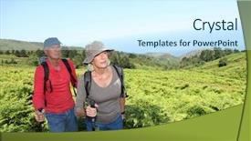  Presentation with hiking - Beautiful slides featuring portrait of happy senior couple hiking in natural landscape backdrop and a cool aqua colored foreground
