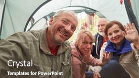  Presentation with camping - PPT theme with portrait-of-happy-senior-male background and a tawny brown colored foreground
