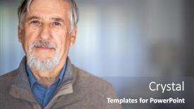  Presentation with happy retirement - Colorful PPT theme enhanced with portrait-of-happy-senior-man backdrop and a gray colored foreground