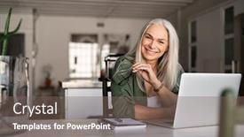  Presentation with elderly home - Cool new slide deck with eyeglasses and looking at camera backdrop and a gray colored foreground