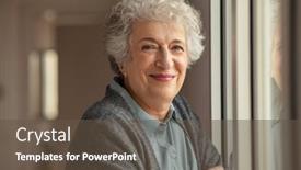  Presentation with relaxing - PPT theme having portrait-of-happy-senior-woman background and a tawny brown colored foreground