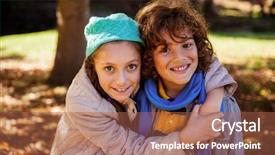  Presentation with part time job during studies - Colorful PPT theme enhanced with portrait of happy siblings embracing backdrop and a coral colored foreground