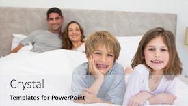  Presentation with siblings - Slide set featuring portrait of happy siblings with parents in bed background and a white colored foreground