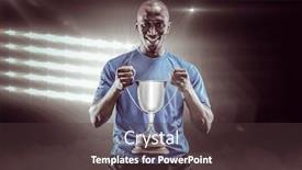  Presentation with spotlight - Amazing presentation theme having portrait of happy sportsman holding trophy against spotlight 3d backdrop and a tawny brown colored foreground