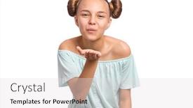 Presentation with child teen - Colorful slide deck enhanced with portrait of happy teen girl blows air kissy isolated on white background child is sending you kiss through the air funny teenager looks with great love tries to flirt backdrop and a light gray colored foreground