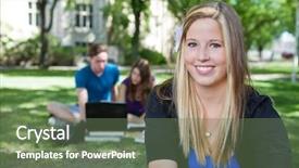  Presentation with classmates - Cool new PPT layouts with portrait of happy teenage girl with classmates in background backdrop and a ocean colored foreground