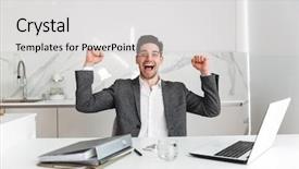  Presentation with horizontal and vertical growth - Amazing slides having portrait of happy unshaved man backdrop and a light gray colored foreground