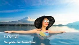  Presentation with japan travel - PPT theme with portrait-of-happy-woman background and a teal colored foreground