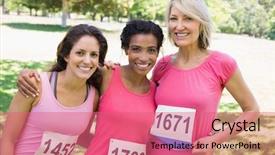  Presentation with breast cancer - PPT theme having portrait of happy women participating background and a coral colored foreground