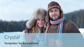  Presentation with snow day - Colorful PPT theme enhanced with portrait of happy young couple outdoor on winter day drinking warm tea with fresh snow in background backdrop and a light blue colored foreground