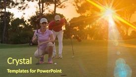  Presentation with golf course - Audience pleasing PPT theme consisting of portrait of happy young couple on golf course with beautiful sunset in background backdrop and a tawny brown colored foreground