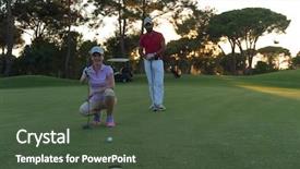  Presentation with golf course - Presentation theme with portrait of happy young couple on golf course with beautiful sunset in background background and a tawny brown colored foreground