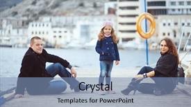  Presentation with family photo - PPT layouts having portrait of happy young family walking with their child on berth near sea in the city still life photo background and a seafoam green colored foreground