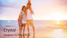  Presentation with sunset - PPT theme enhanced with portrait of happy young family background and a coral colored foreground