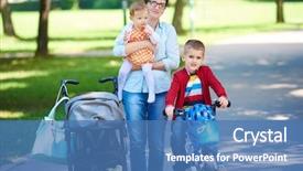  Presentation with happy kids - PPT theme with portrait of happy young family background and a teal colored foreground