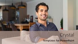  Presentation with living room - Colorful slide deck enhanced with portrait-of-happy-young-middle backdrop and a coral colored foreground