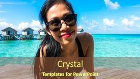  Presentation with villa - Presentation featuring portrait of happy young woman at beautiful water villa at maldives island travel and vacation outdoor shot background and a tawny brown colored foreground
