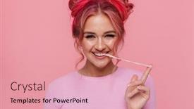  Presentation with chewing gum - Beautiful slide deck featuring portrait-of-happy-young-woman backdrop and a lemonade colored foreground