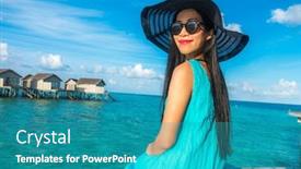  Presentation with villa - Presentation theme with portrait-of-happy-young-woman background and a teal colored foreground