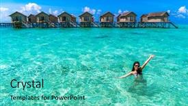  Presentation with villa - Cool new theme with beautiful water villa at maldives backdrop and a teal colored foreground
