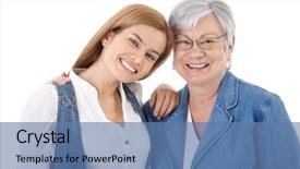  Presentation with portrait happy family smiling - Presentation having portrait of happy young woman background and a teal colored foreground