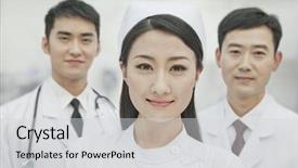  Presentation with healthcare workers - Presentation design consisting of portrait of healthcare workers in china two doctors and nurse background and a light gray colored foreground