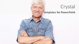  Presentation with happy retirement - Slide set having portrait-of-healthy-happy-smile background and a sky blue colored foreground