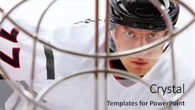  Presentation with hockey - Audience pleasing PPT theme consisting of portrait of healthy sportsman backdrop and a light gray colored foreground