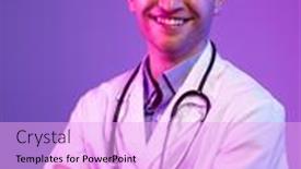  Presentation with medical smiling doctor - PPT layouts enhanced with portrait-of-hero-in-white background and a lavender colored foreground