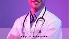  Presentation with medical smiling doctor - Presentation theme featuring portrait-of-hero-in-white background and a lavender colored foreground