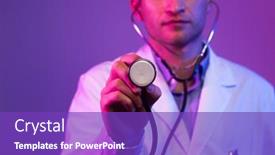  Presentation with medical smiling doctor - Slide deck enhanced with portrait-of-hero-in-white background and a violet colored foreground