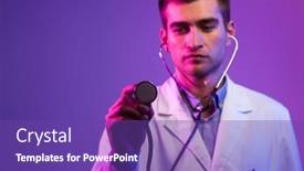  Presentation with medical smiling doctor - Presentation featuring portrait-of-hero-in-white background and a violet colored foreground