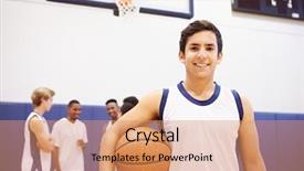  Presentation with school sports - Beautiful presentation theme featuring portrait of high school basketball backdrop and a coral colored foreground