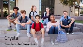  Presentation with racial group high school students - Audience pleasing slides consisting of portrait of high school student backdrop and a light gray colored foreground