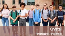  Presentation with racial group high school students - PPT theme with portrait of high school student background and a violet colored foreground